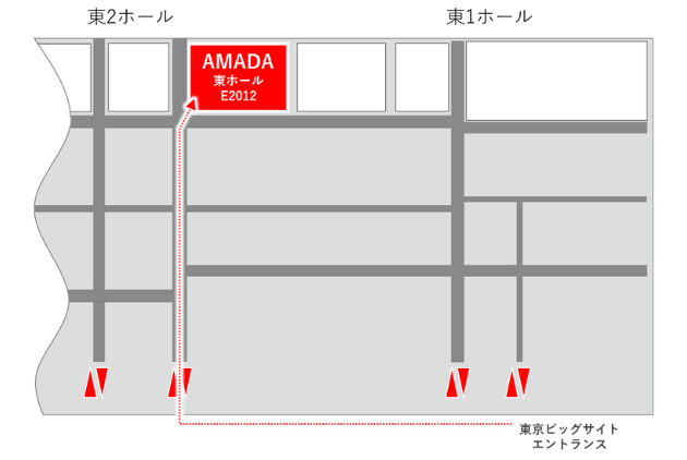 東京ビッグサイト内のAMADA BOOTHのマップ 東ホール E1072